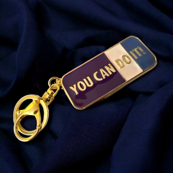 Gold YOU CAN DO IT Keychain Maroon White & Blue - Picture 1 of 6